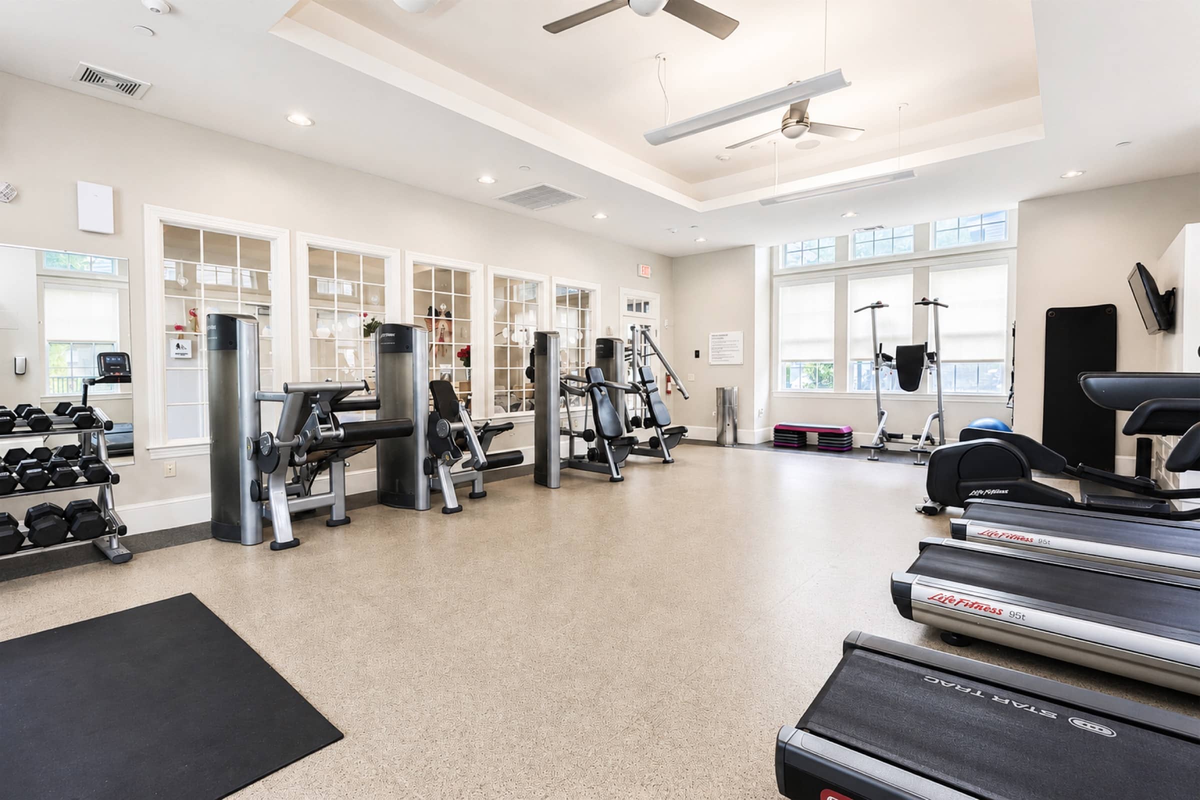 Strength equipment and free weights in the White Oaks fitness center